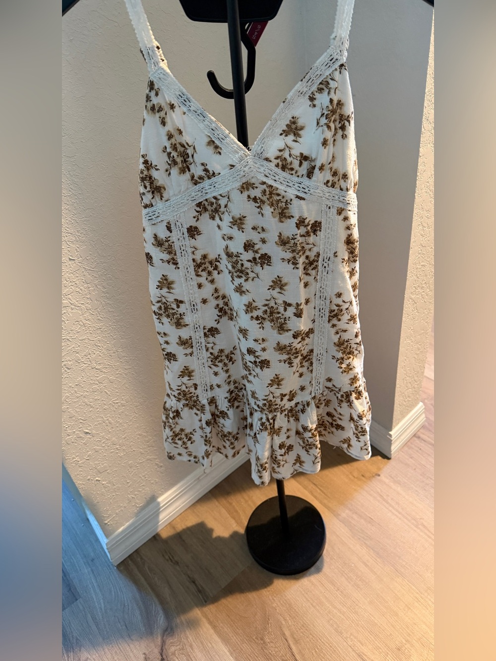 No Boundaries White Floral A-Line Lace-Trim Dress